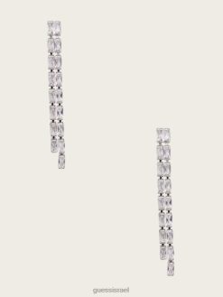 GUESS נשים עגילי קריסטל שוליים F8RV3857 אבזר כסף