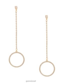GUESS נשים עגילים ליניאריים במעגל יהלומים מלאכותיים F8RV3918 אבזר זהב