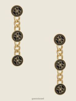 GUESS נשים עגילים ליניאריים של שרשרת לוגו F8RV3926 אבזר זהב