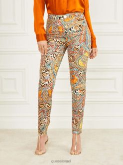 GUESS נשים עוף החול עולה סטילטו מס. 97 סקיני ג'ינס F8RV2286 לבוש הדפס עוף החול