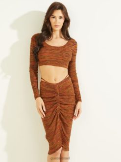 GUESS נשים עליונית אניקה F8RV1249 לבוש סונורן אדום מולטי