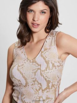 GUESS נשים עליונית אקו סברינה ללא שרוולים F8RV941 לבוש נחש משוטט
