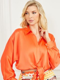 GUESS נשים עליונית סאטן קרנבל F8RV1087 לבוש שקיעה של המאיה