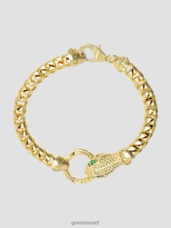 GUESS נשים צמיד נחש מצופה זהב 14 קראט F8RV3912 אבזר זהב ירוק
