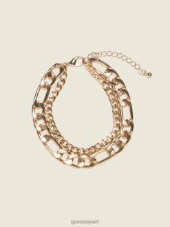 GUESS נשים צמיד שכבות מצופה זהב 14 קראט F8RV3898 אבזר כסף/זהב