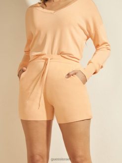 GUESS נשים קצר פנאי בתערובת משי פרנצ'סקה F8RV2187 לבוש אפרסק רך