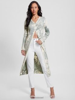 GUESS נשים קרדיגן ארוך של אודטה F8RV1747 לבוש הדפס ג'ונגל שרך מאובק