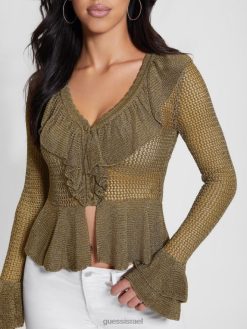 GUESS נשים קרדיגן סוואנה לורקס F8RV943 לבוש מולטי זהב שחור