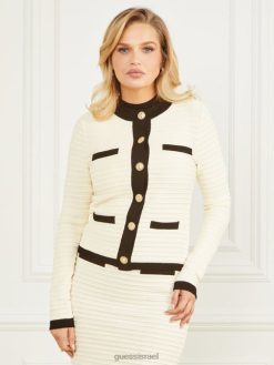 GUESS נשים קרדיגן פסים עם תבליט אלבה F8RV1783 לבוש חוף חולי/שחור