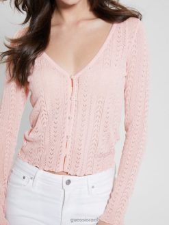 GUESS נשים קרדיגן eve סריג F8RV954 לבוש לורקס ורוד מפתח נמוך
