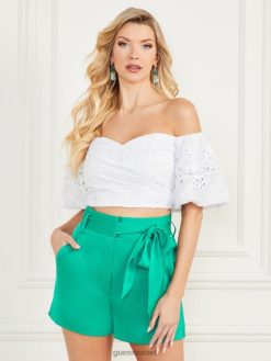 GUESS נשים קרופ טופ קסנדרה F8RV987 לבוש בלאן פור