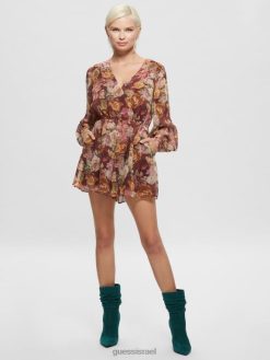 GUESS נשים רומפר מודפס אקולוגי קנדיס F8RV766 לבוש הדפס שטיח דיגיטלי מא