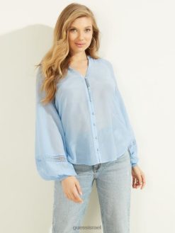 GUESS נשים ריאן וואל העליון F8RV1559 לבוש מקלט כחול מולטי