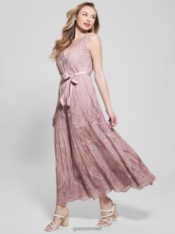 GUESS נשים שמלה ארוכה רקומה של פאם F8RV570 לבוש סומק וינטג' מולטי