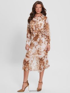 GUESS נשים שמלה מודפסת לאקו לאמה F8RV832 לבוש הדפס פרחים פורצלן br