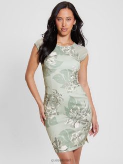 GUESS נשים שמלה מחויטת אקו אוטביה F8RV312 לבוש הדפס ג'ונגל שרך מאובק