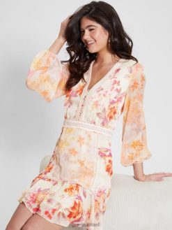 GUESS נשים שמלה פרחונית של אלנה אקולוגית F8RV355 לבוש קטלינה פורחת