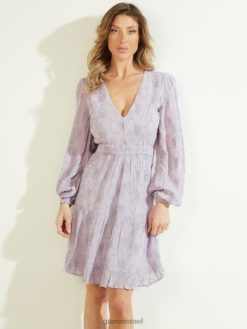 GUESS נשים שמלה של טטיאנה F8RV919 לבוש מולטי לילך בהיר חדש