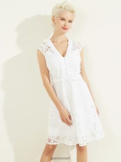 GUESS נשים שמלה של מיקונוס F8RV831 לבוש לבן טהור