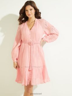 GUESS נשים שמלת אקו אריטה F8RV815 לבוש סומק ראשון ורוד מולטי