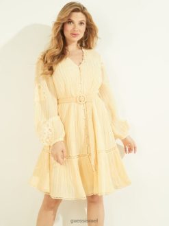 GUESS נשים שמלת אקו אריטה F8RV899 לבוש מעט אפרסק מולטי