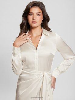 GUESS נשים שמלת אקו עלייה F8RV584 לבוש לבן שמנת