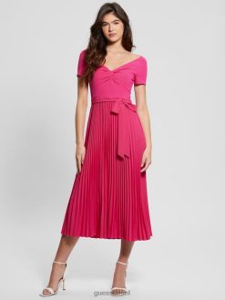 GUESS נשים שמלת חגורה אקולוגית F8RV293 לבוש ורוד פריחה מלאה