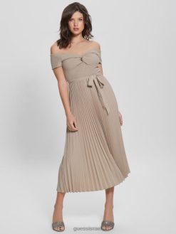 GUESS נשים שמלת חגורה אקולוגית F8RV302 לבוש חימר קיץ