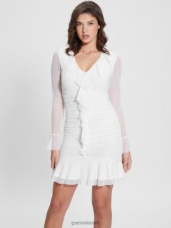 GUESS נשים שמלת מלמלה אקו רוזלי F8RV605 לבוש לבן טהור