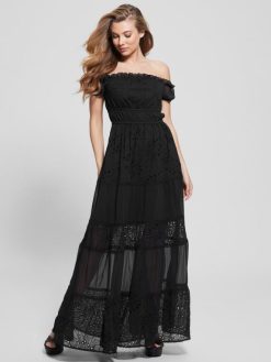 GUESS נשים שמלת מקסי אקו זינה F8RV340 לבוש שָׁחוֹר