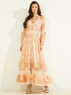 GUESS נשים שמלת מקסי לורל F8RV880 לבוש הדפס פז פייזלי