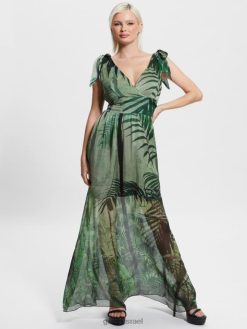 GUESS נשים שמלת מקסי מעוטרת ונוס F8RV607 לבוש יער גשם