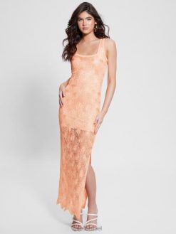 GUESS נשים שמלת מקסי סרוגה של ליזה F8RV505 לבוש מולטי אפרסק מתוק