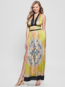 GUESS נשים שמלת מקסי קפוצין F8RV416 לבוש סיד בארוק