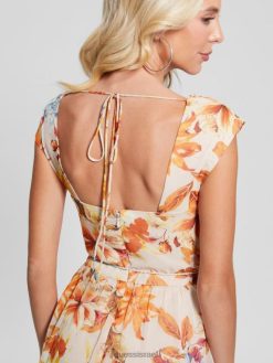 GUESS נשים שמלת מקסי שיפון אקולוגית F8RV401 לבוש גן השקיעה