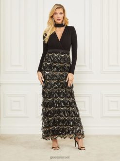 GUESS נשים שמלת מקסי של אבי F8RV592 לבוש שָׁחוֹר