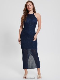 GUESS נשים שמלת מקסי של אלקסי לורקס F8RV324 לבוש מולטי כחול מושחר