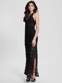 GUESS נשים שמלת מקסי של ליזה תחרה F8RV388 לבוש שָׁחוֹר