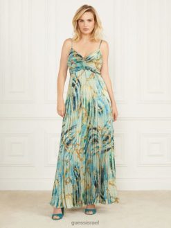 GUESS נשים שמלת מקסי תגובת שרשרת F8RV396 לבוש הדפסת תגובת שרשרת