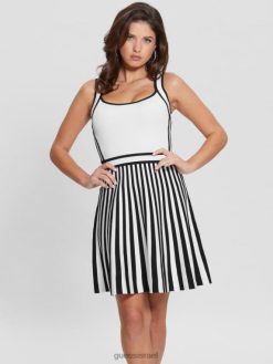 GUESS נשים שמלת סוודר ימית של מיראז' F8RV846 לבוש יונה לבן/שחור