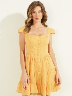 GUESS נשים שמלת סופיה אקולוגית F8RV914 לבוש רב פתיתי זהב