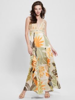 GUESS נשים שמלת סרינה אקולוגית F8RV415 לבוש הדפסת טופס עלווה