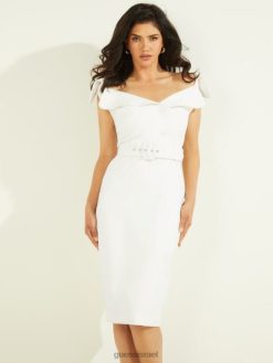 GUESS נשים שמלת צווארון דיוקן של אודרי F8RV682 לבוש פנינה חיוורת