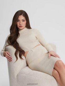 GUESS נשים שמלת צלעות מעוותת של אקו jamia midi F8RV636 לבוש יונה לבן