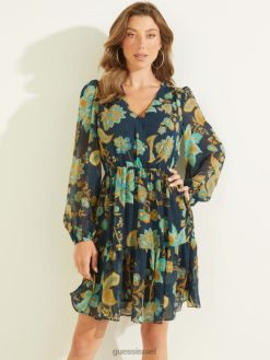 GUESS נשים שמלת קסנדרה אקולוגית F8RV733 לבוש הדפס ילדה בטבע