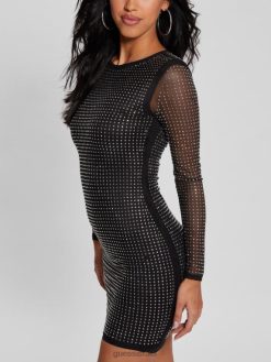 GUESS נשים שמלת קריסטל של אסטל F8RV375 לבוש שָׁחוֹר