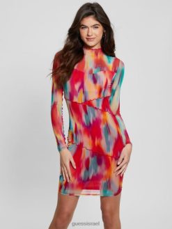 GUESS נשים שמלת רשת אקו ג'מה F8RV323 לבוש החיים מהירים