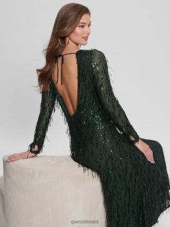 GUESS נשים שמלת שוליים נצנצים של elodie F8RV688 לבוש טחב מחצלת מולטי