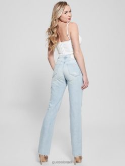 GUESS נשים שנות ה-80 הרסו ג'ינס ישר בגובה רב F8RV23 לבוש השקט להרוס