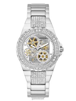 GUESS נשים שעון אנלוגי חוגה חשופה F8RV3569 אבזר כסף